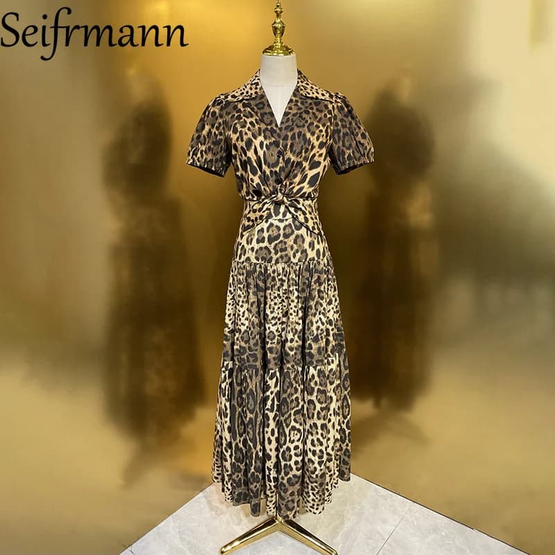 Seifrmann Casual printed cotton two-piece lapel short-sleeved top high-waist skirt suit 2026 summer new women's clothing
