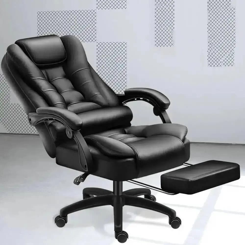 Office Massage Chair High Back Latex Rotatable Cushion 7 O'Clock Leather Comfortable With Footrest Internet Cafe Gaming Stool