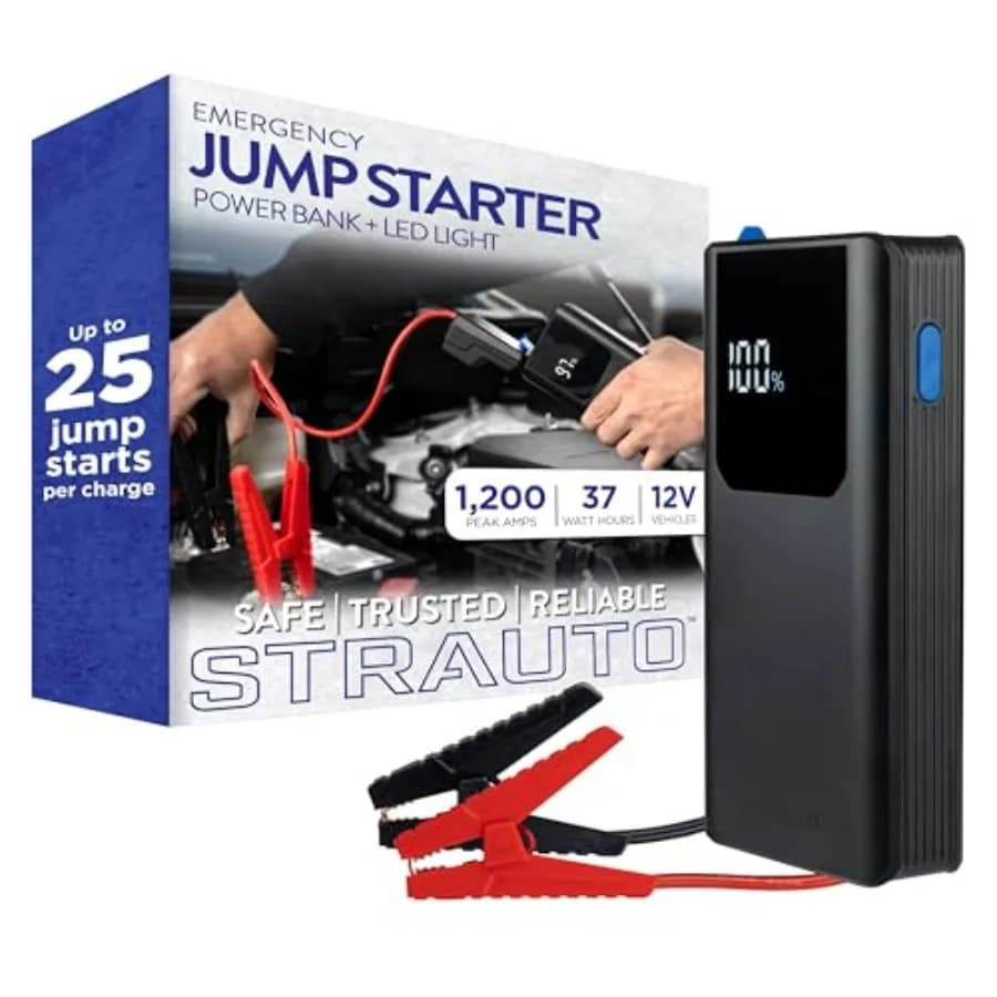 Avviatore di Emergenza Portatile 12V per Auto con Power Bank Ricaricabile, Corrente di Picco 1200A, Ricarica USB-A/USB-C, Cavi di Avviamento e Funzione di Stoccaggio