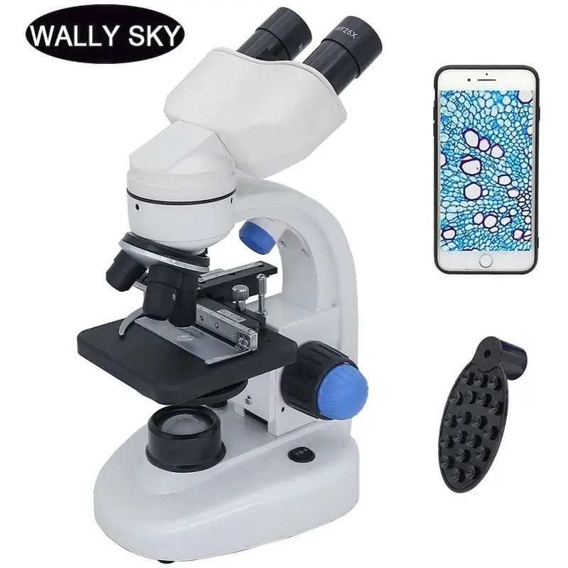 Microscopio binoculare 2000X microscopio biologico illuminato a LED esperimento scientifico per studenti educativi con Clip per Smartphone