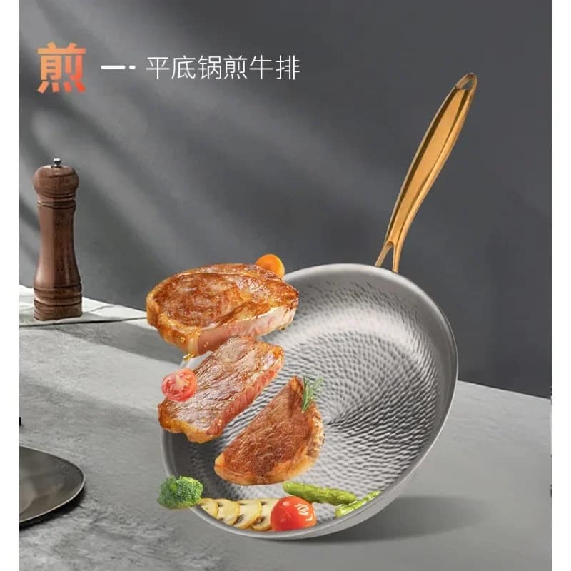 Set di Pentole in Titanio Puro 4 Pezzi, Tecnologia Antiaderente Senza Rivestimento, Acciaio Inox Tri-Ply, Adatto per Forno e Induzione, Padella