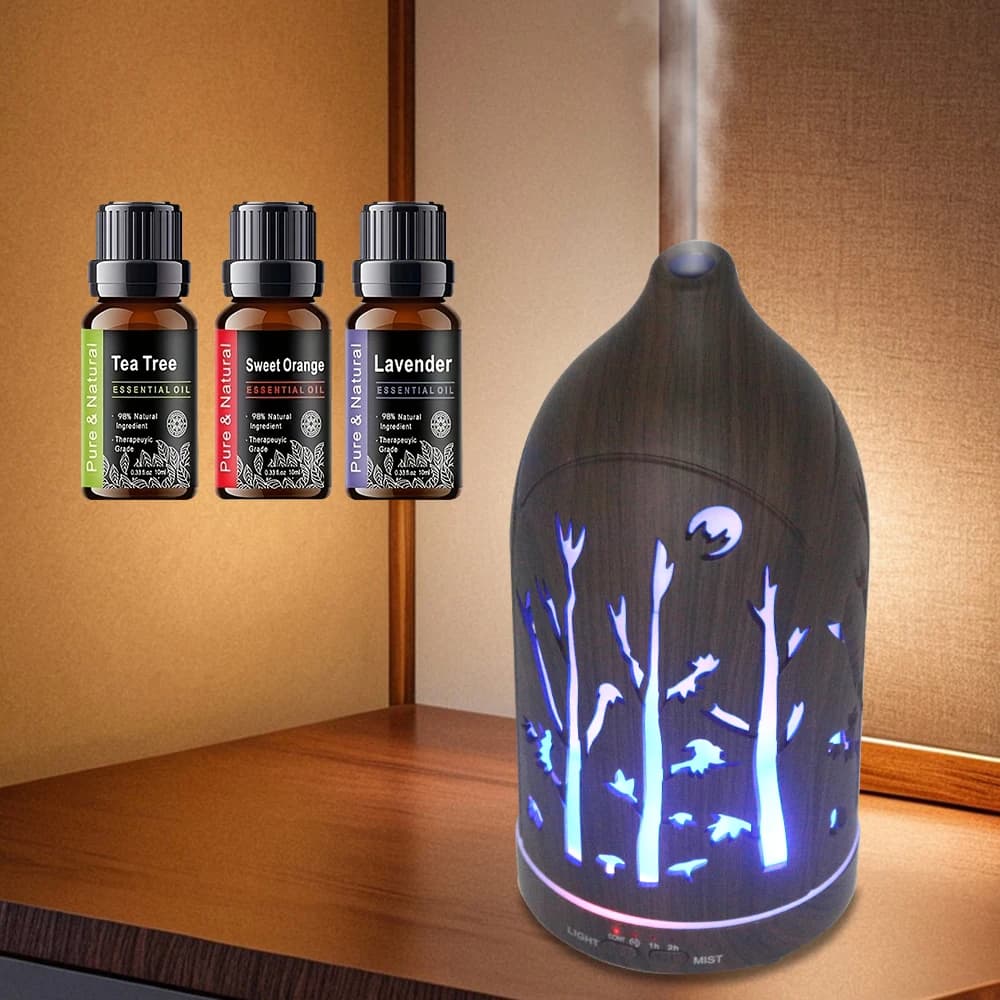 Diffusore di oli essenziali scavato con design a ramo di un albero, umidificatore silenzioso e silenzioso, ideale per alleviare lo stress e un sonno migliore