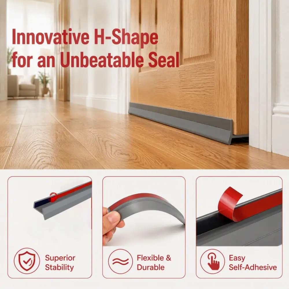 H Shaped Door Bottom Sealing Strip Soundproof Silicone Draught Excluder Self-adhesive 100cm Weather Stripping Bedroom