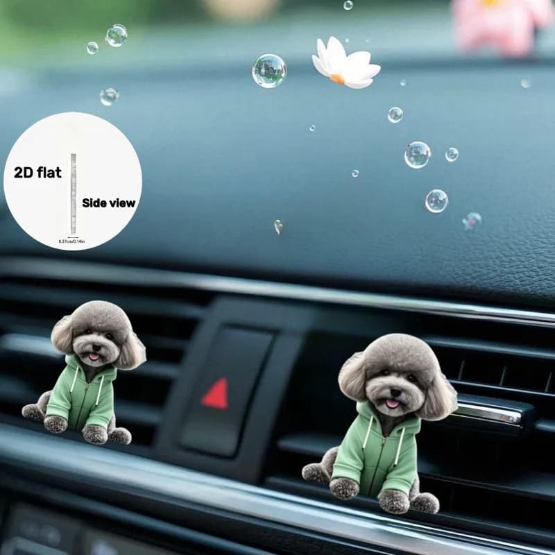 2D Cute Poodle Car Air Vent Clip Flat Acrylic Aroma Diffuser Autocar Interior Decoration Holiday Party Kawaii Gift For Friends