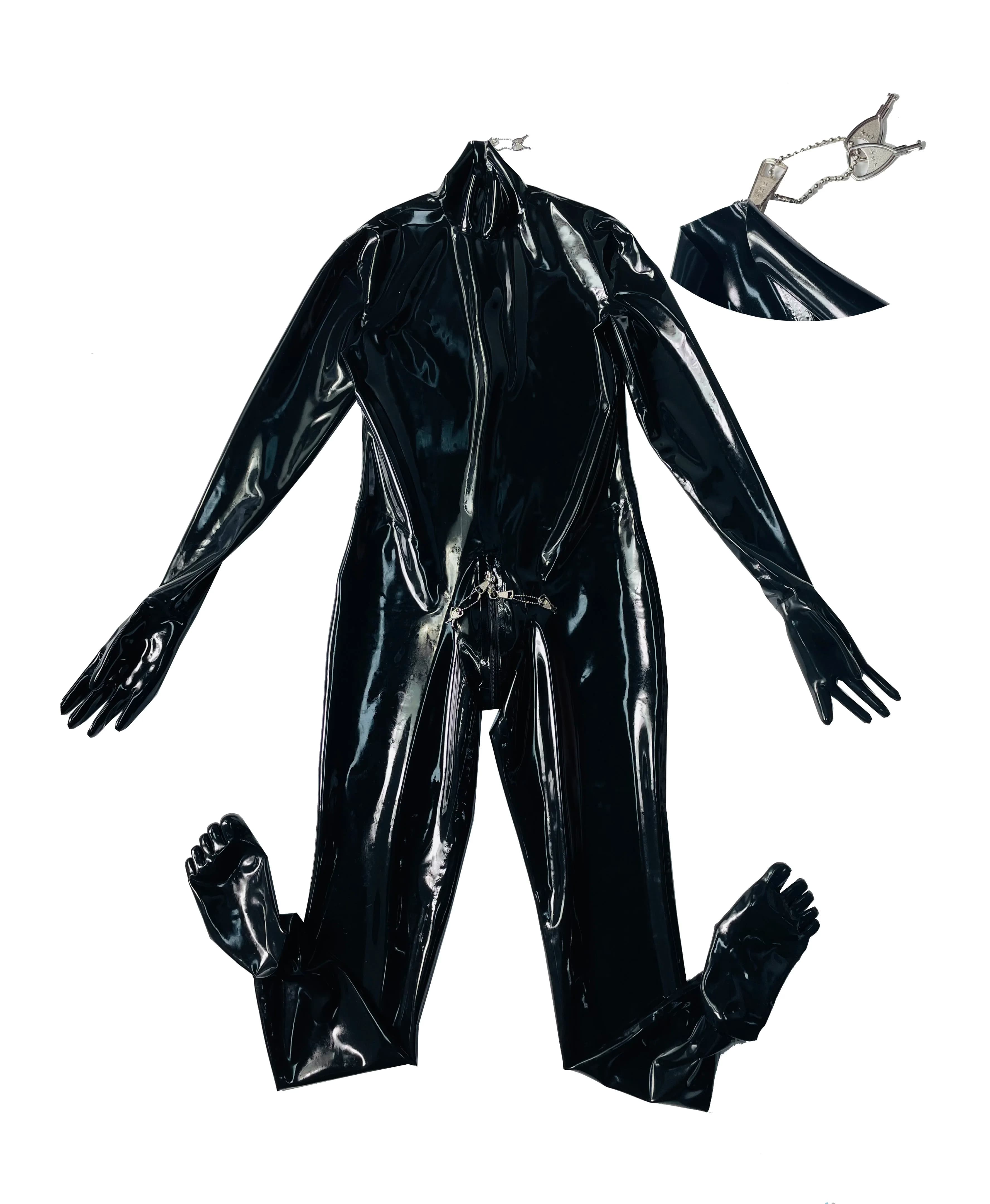 Catsuit in lattice con cerniera a tre vie con guanti sulle dita dei piedi