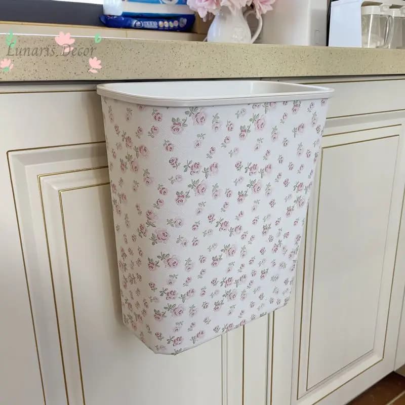 American pastoral small floral trash can nail-free wall-mounted waste paper basket kitchen hanging bedroom