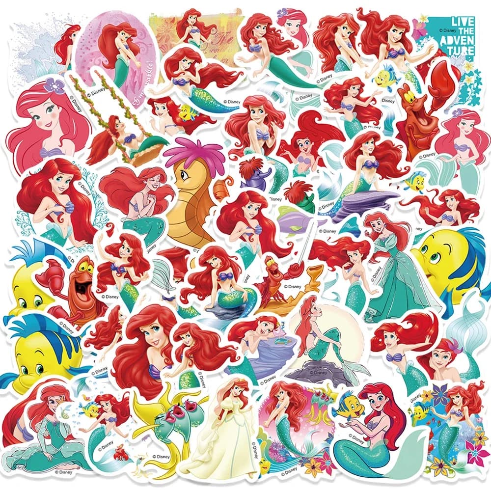 50pcs Disney Classic The Little Mermaid Stickers Ariel Princess Waterproof Decals Toys Graffiti Laptop Luggage Sticker
