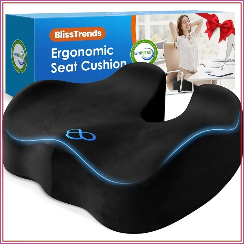 Thick Memory Foam Seat Cushion, 4.7in, Velvet Cover, Relieves Tailbone & Sciatica Pain, Office Car Airplane Use, Black