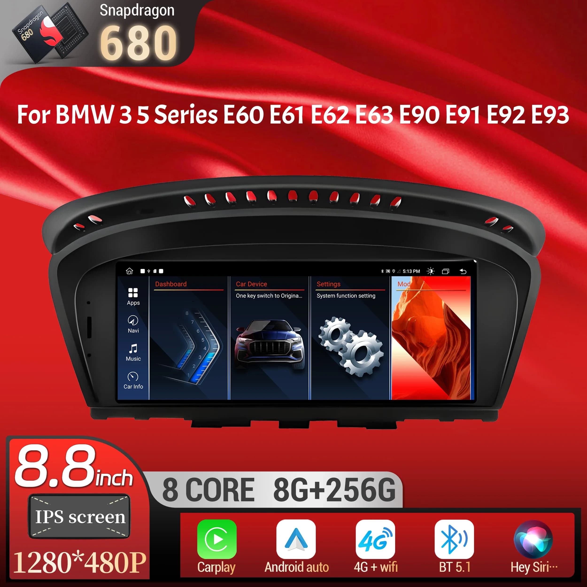 8.8 pollici Android 13 Per BMW Serie 3 5 E60 E61 E62 E63 E90 E91 E92 E93 Wireless BT Carplay Qualcomm Snapdragon 680 Touch Screen