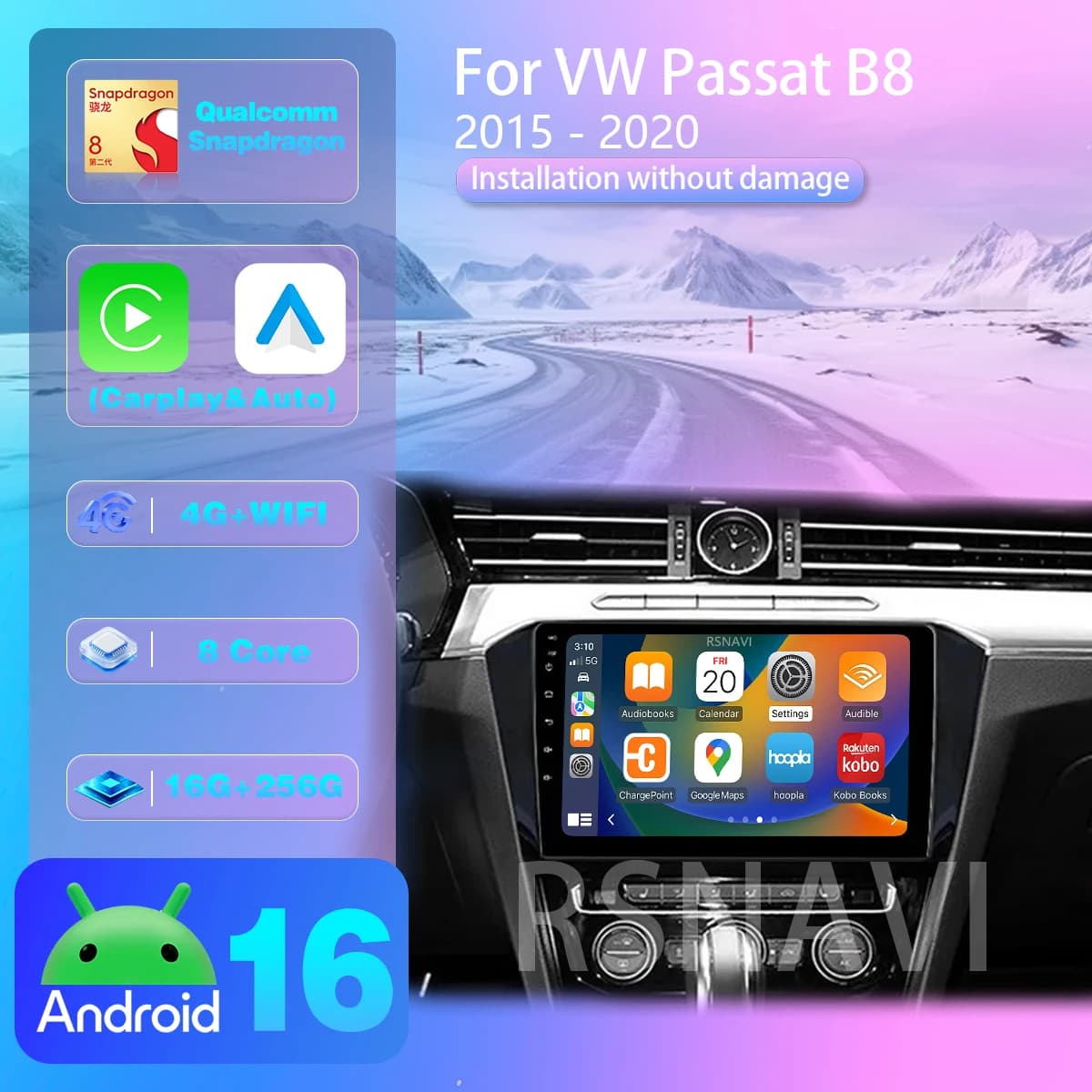 Plug and Play Android 16 For Volkswagen VW Passat B8 2015 - 2020 Carplay Auto Qualcomm Screen Car Radio Player WIFI+4G