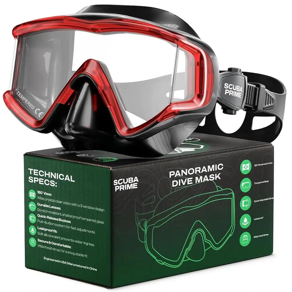Maschera subacquea Pano 3, maschera da snorkeling in vetro temperato a tre finestre, maschera subacquea anti-perdita con guarnizione in silicone.