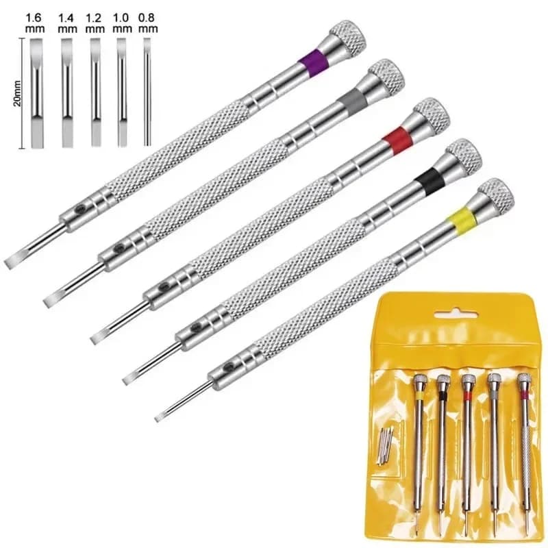 Set of 5 0,8-1.6mm Steel Screwdrivers for Watches Repair, Tools for Removing Straps with Mini Pins