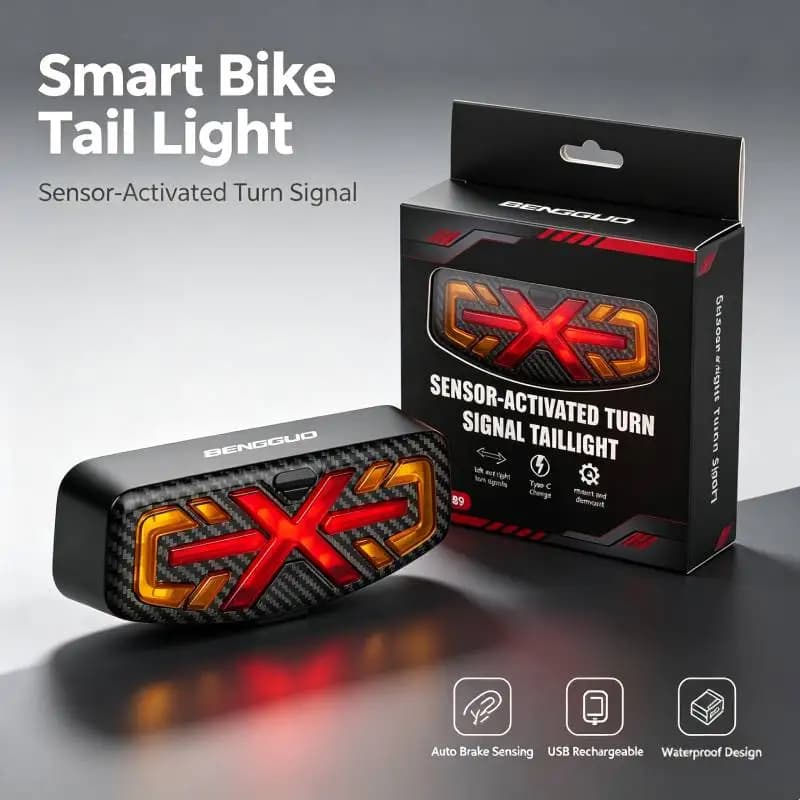 Smart Bike Tail Light, Auto Brake‑Sensing Turn Signal Taillight Rechargeable Warning Rear Light for Road Bike MTB Night Cycling