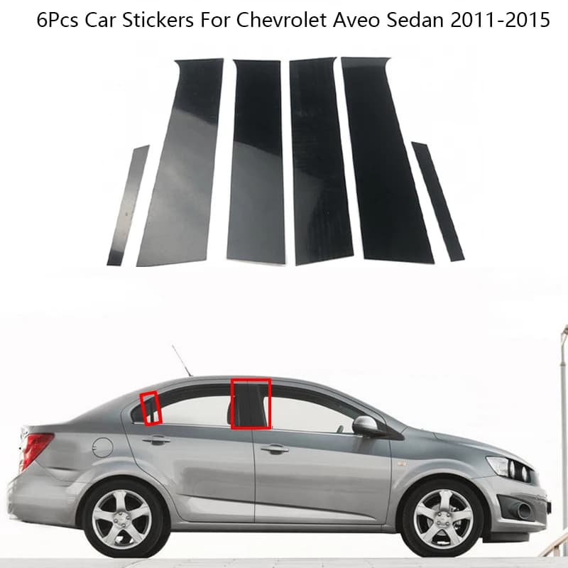 6Pcs Car Window Pillar Posts Trims Cover For Chevrolet Aveo Sedan 2011-2015 BC Column Sticker Chromium Styling Decal Accessories