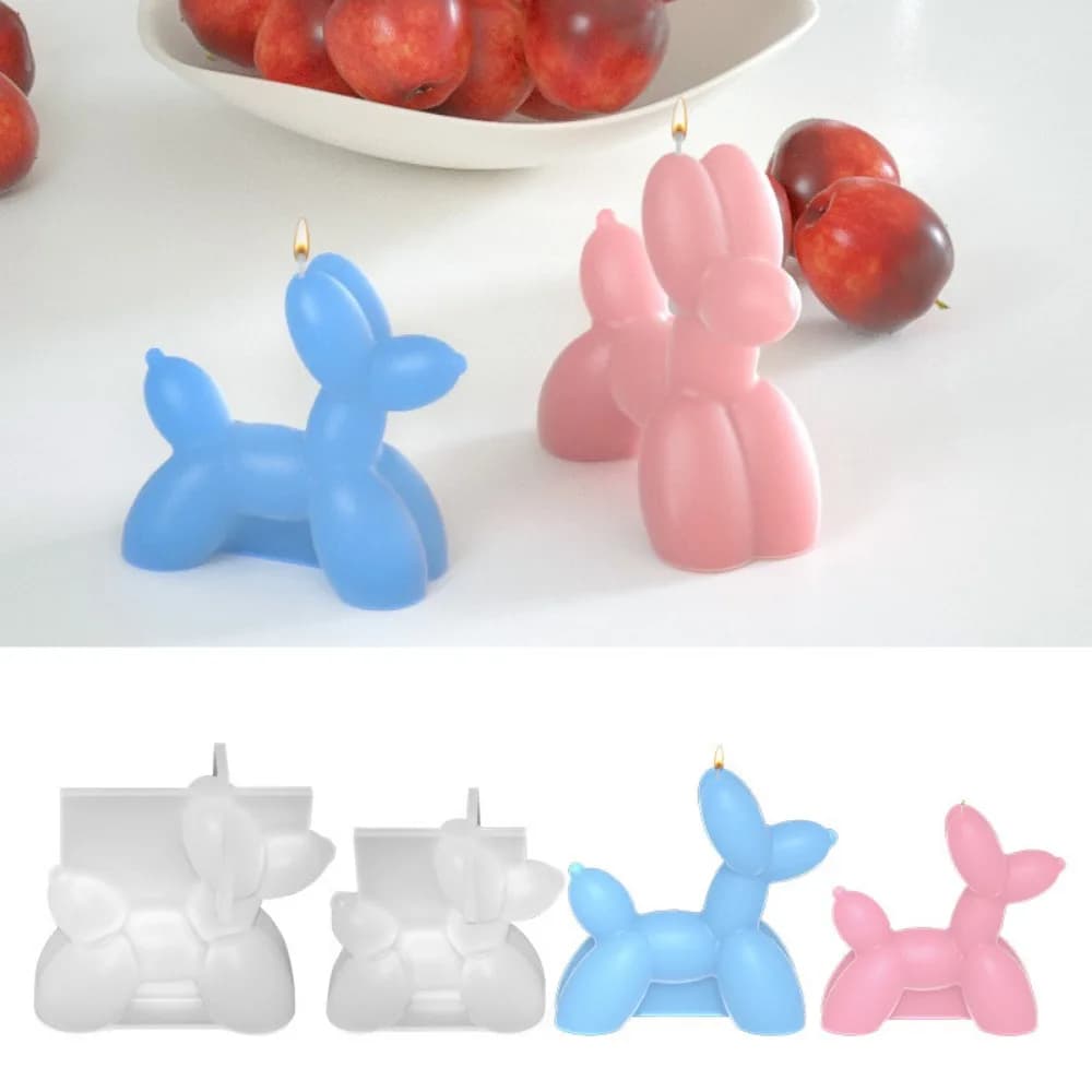 Cartoon Mini Balloon Puppy Candle Making Set Animal Dog Poodle Soap Silicone Mold Resin Pendant Keychain Birthday Chocolate Gift