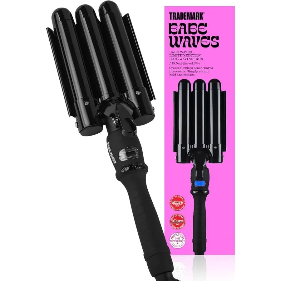 Iron hair curlers for three barrels, 1.1 inches, beach waves, adjustable temperature, hair curler, Babe Waves, limited edition, black