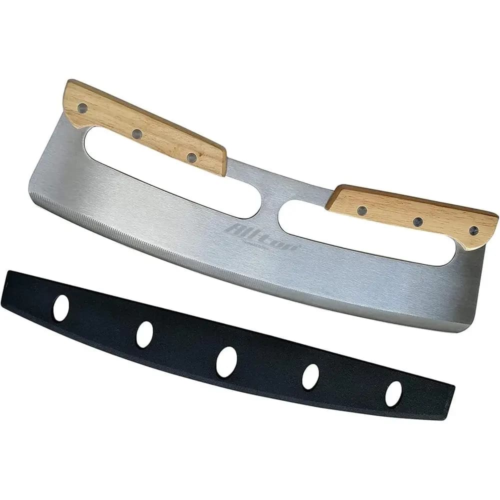 14-inch Stainless Steel Pizza Slicer with Double Wooden Handle and Plastic Cover