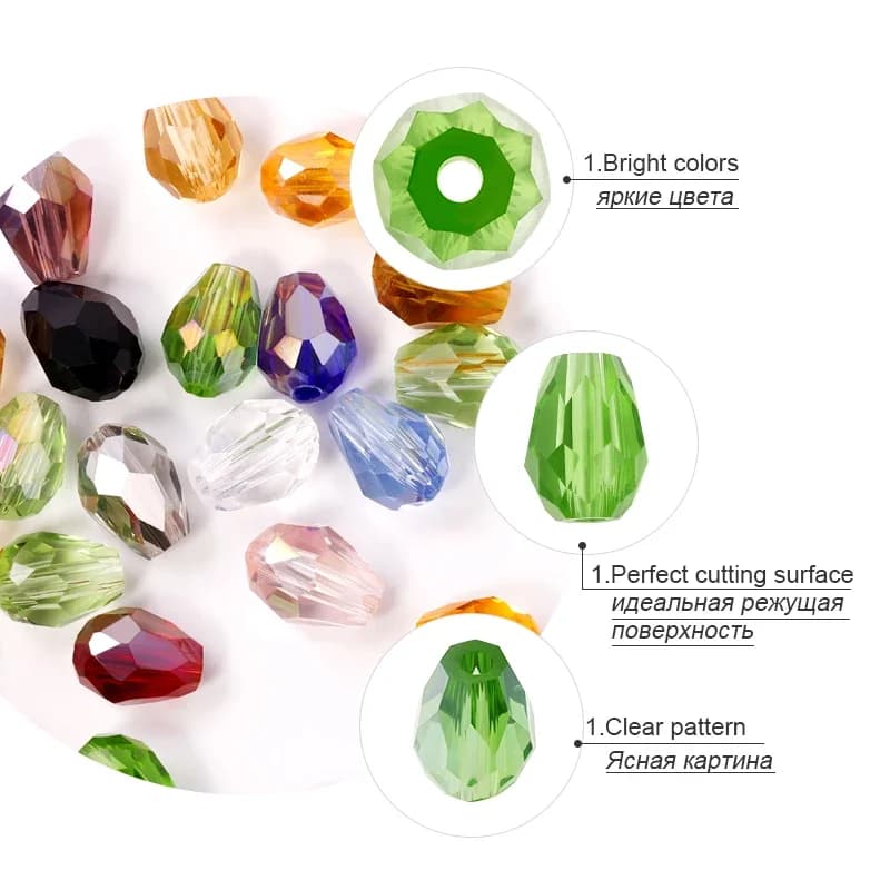 70PCS Faccettato Austria Waterdrop Crystal Beads For Jewelry Creation 6*8MM Drop Glass Beads DIY Bracelet Earrings Supplies
