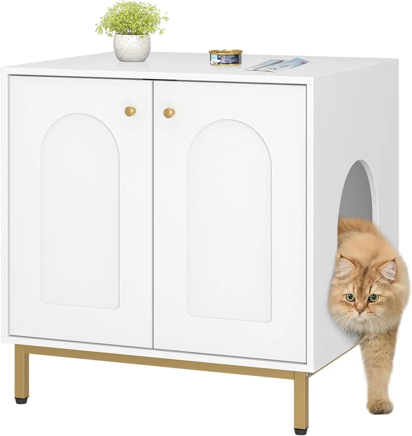 Mobiletto contenitore per lettiera per gatti in oro bianco, tavolino laterale per interni, soggiorno, camera da letto