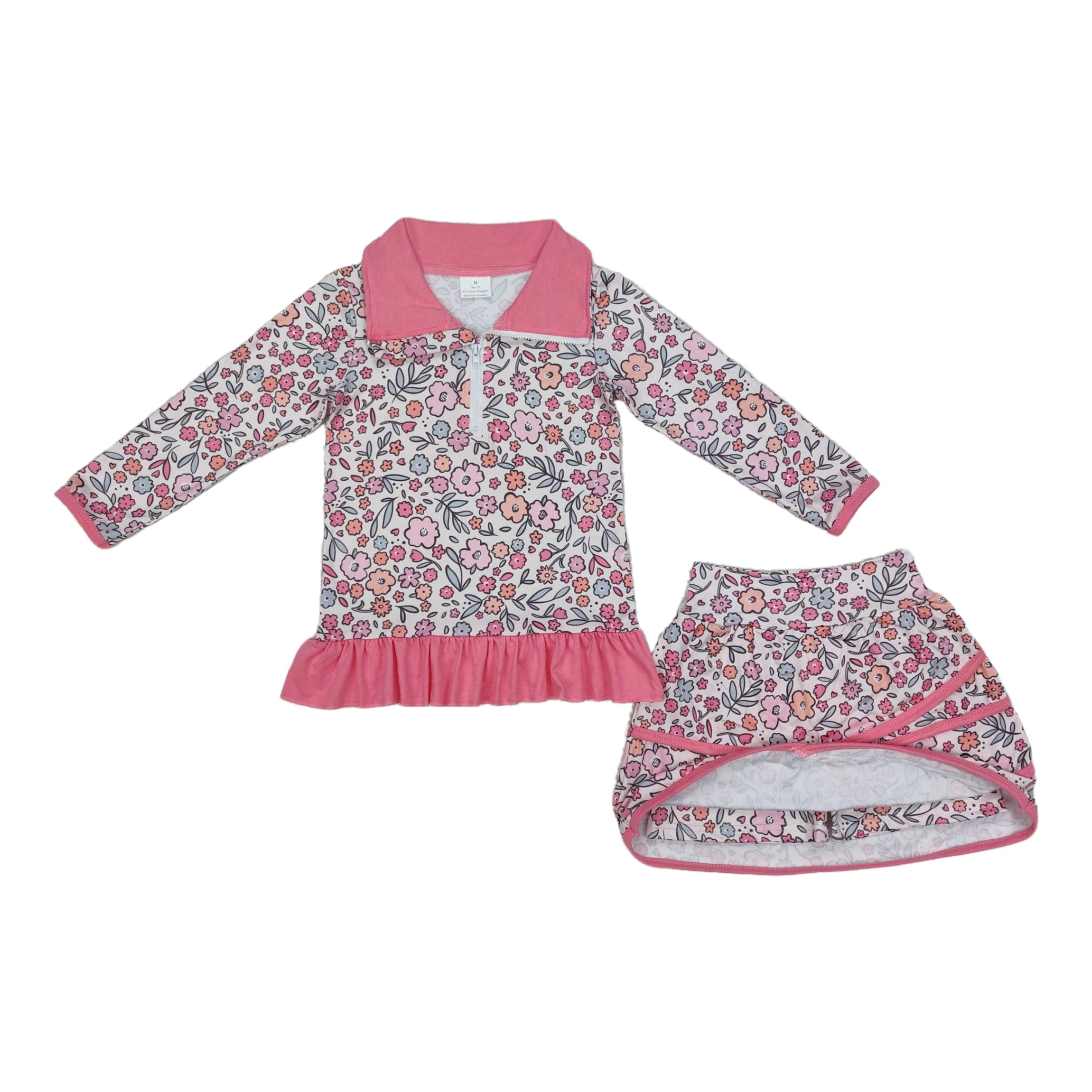 Bambino neonata vestito floreale infantile maniche lunghe fiore cerniera camicia pantaloncini pantaloncini gonna set bambini abbigliamento per bambini all'ingrosso