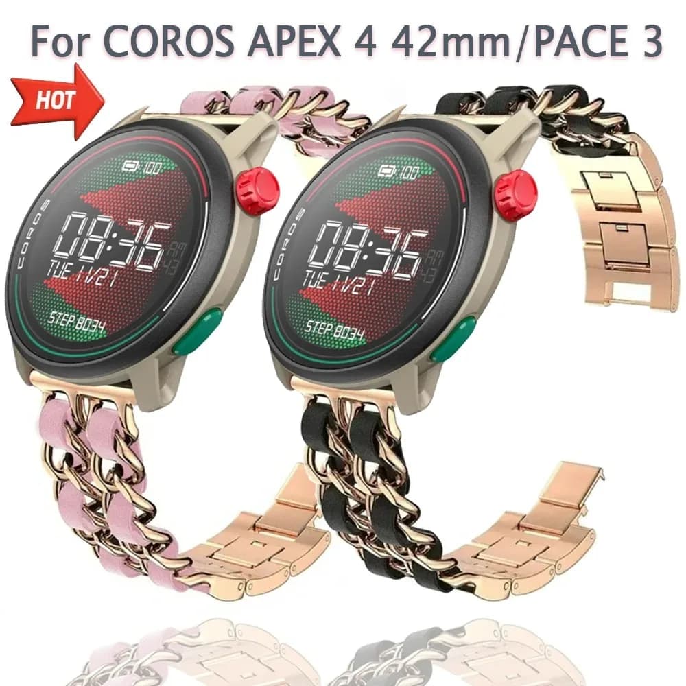 Metal chain 22/20 mm + leather strap for CMF 3-1 Pro Suunto Run 2/1, COROS APEX 4 42 mm APEX/PACE 3