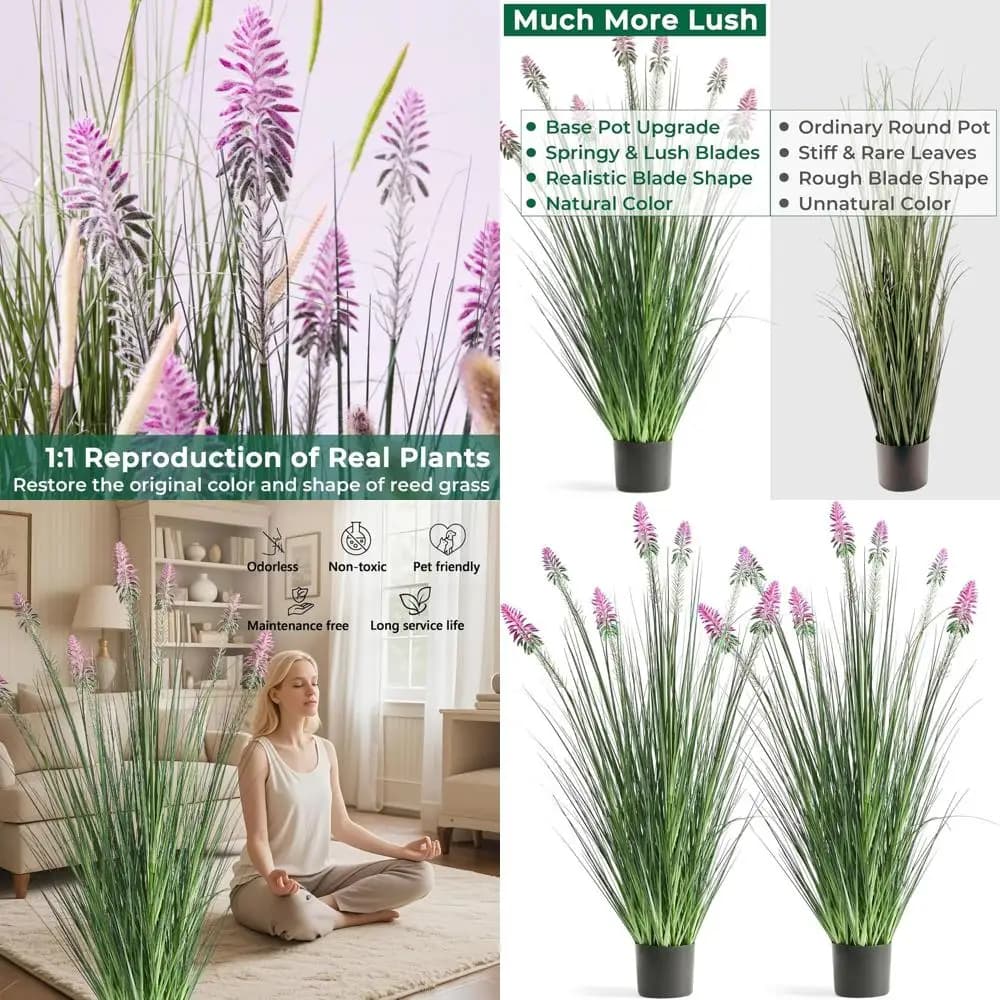 Artificial Crocodile Plants Purple and Horse Grass, 48 cm Height, for Interior/External, Included Vase, Home and Office Decoration, Weddings