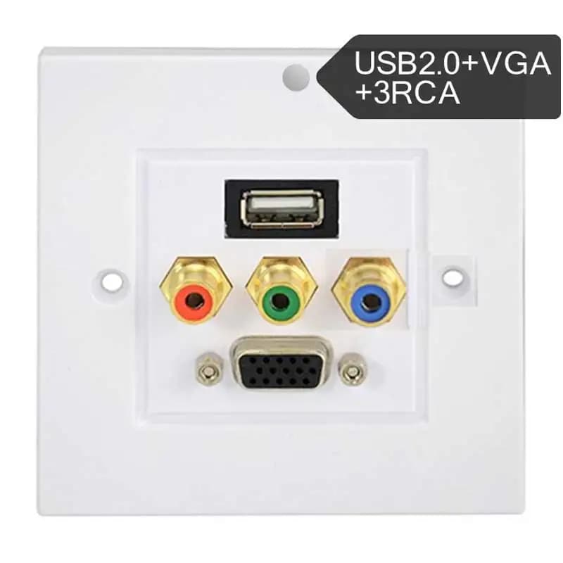 Presa a Muro USB 2.0 RCA VGA, Pannello da Parete USB 2.0 VGA RCA, Presa Femmina USB RCA D-sub da Parete