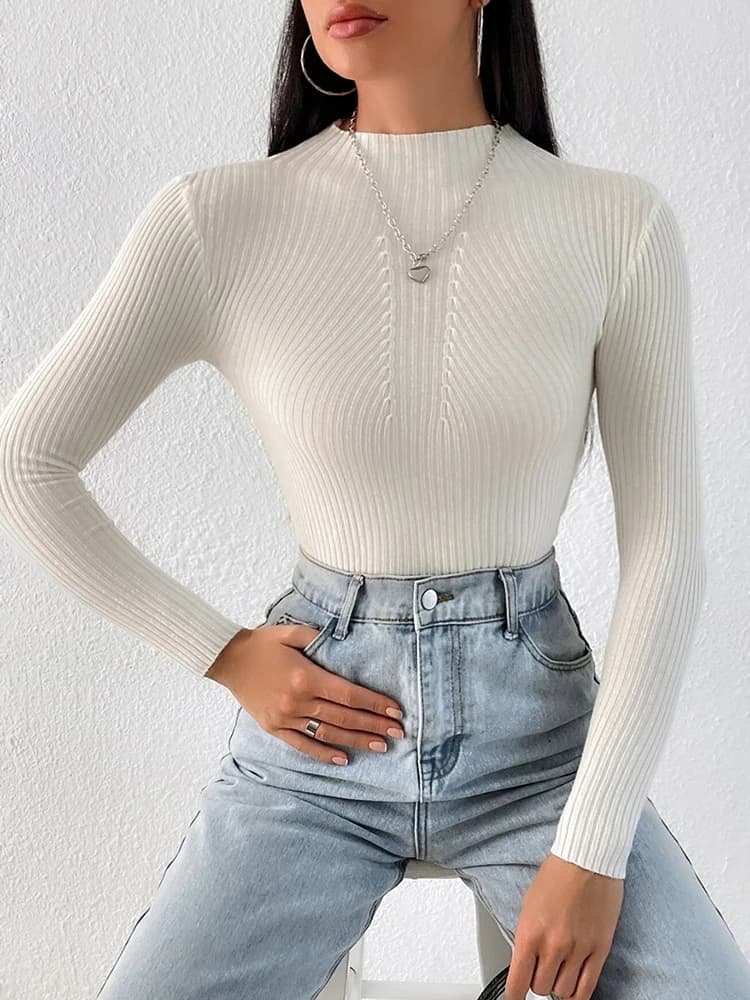Maglioni Bianchi e Neri Tinta Unita 2026 Autunno Inverno, Pullover a Collo Alto a Maniche Lunghe, Maglioni Moda Donna, Abbigliamento Femminile