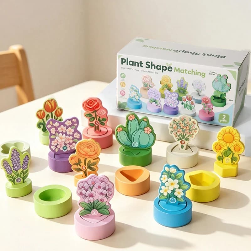 Kids Simulated Building Block Flower Pot, Plant Shape Matching DIY Assembly Educational Toy, Back‑to‑School Gift