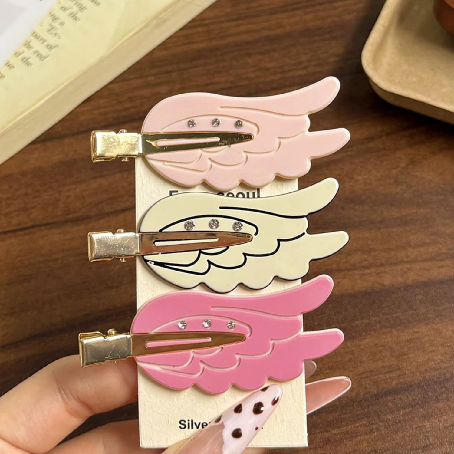 1/3pcs Crystal Rhinestone Traceless Hair Clip Korean Acetate Wing Girls Hairpin Hair Accessories Dopamine Hair Bangs Clip Makeup