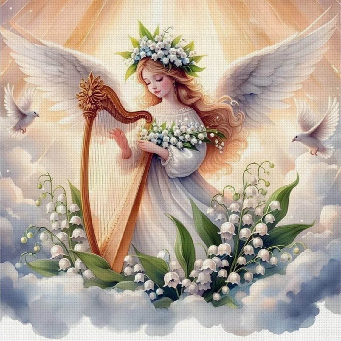 Kit Punto Croce Ali di Giglio Sacro Fai da Te 11CT Ricamo Decorazione Murale Regalo Materiale Artigianale Senza Cornice Semilavorato 36×36cm