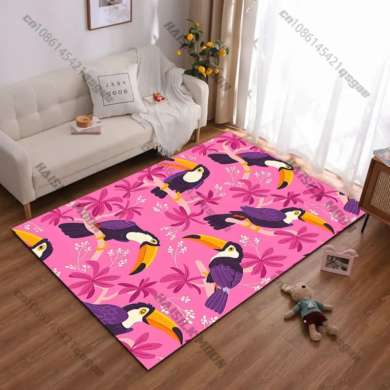 Carpet with tucan pattern, vibrating pink carpet, yoga mat, decoration for living room, baby cat mat, game mat