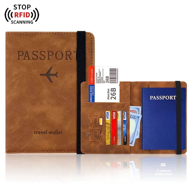 Porta passaporto, con slot per carte di credito e slot per carte d'imbarco combinato, custodia da viaggio per libri, viaggio indispensabile, blocco RFID Lea