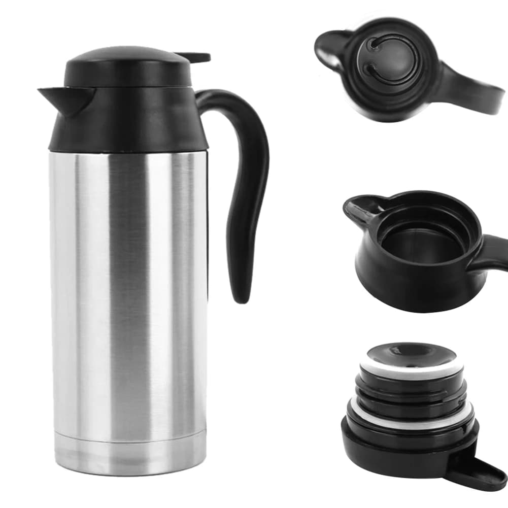 12/24V Car Electric Kettle Stainless Steel 750ml Car Coffee Mug Automatic Shut Off Kettle Pot Heated Heating Travel Cup Kettle