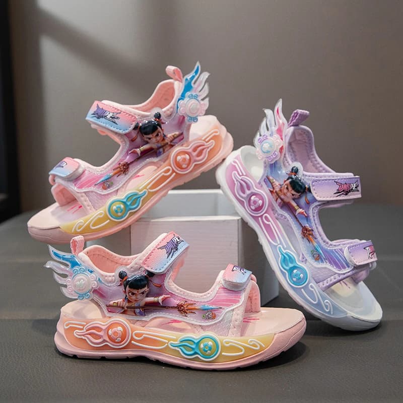Sandali Sportivi per Bambini con Personaggi dei Cartoni Animati, Punta Aperta, Doppio Strappo in Velcro, Suola Spessa Antiscivolo, Scarpe Estive Casual per Bambini e Bambine