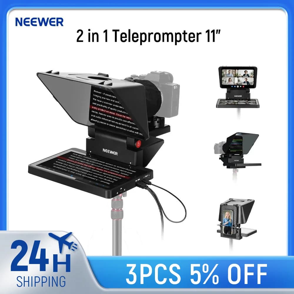 NEEWER Teleprompter 2 in 1 aggiornato da 11" con monitor per Windows MacOS, supporta lo specchiamento dello schermo, suggeritore portatile universale