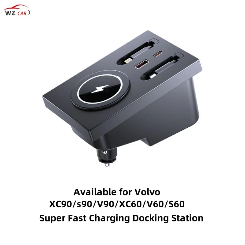Docking station a ricarica rapida per Volvo Xc90/S90/V90/Xc60/V60/S60 USB Type-c Accessori per auto di ricarica wireless magnetica
