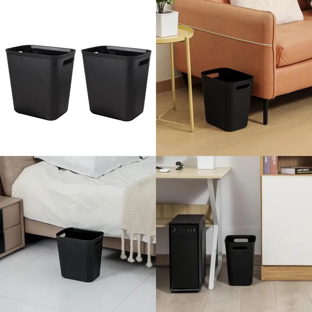 Cestino per rifiuti in plastica nera da 3,5 galloni doppia confezione per uso domestico e in ufficio