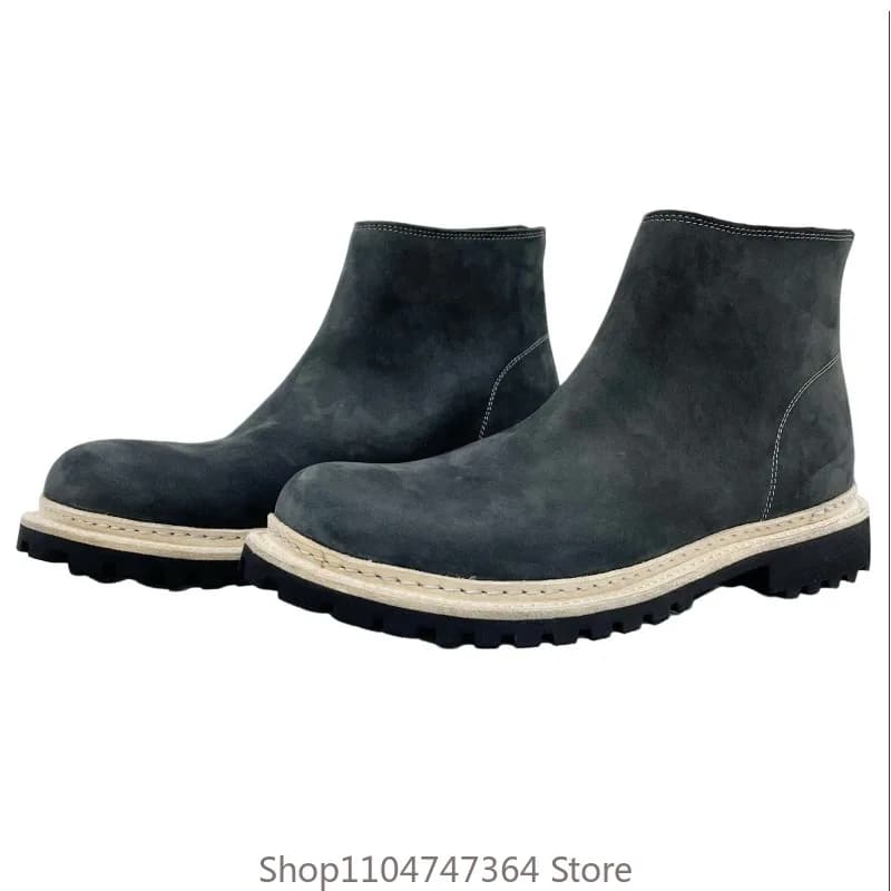 Stivali Chelsea Casual in Pelle di Vacchetta con Zip, Scarpe da Uomo Stile Britannico, Stivaletti da Trekking Resistenti all'Usura