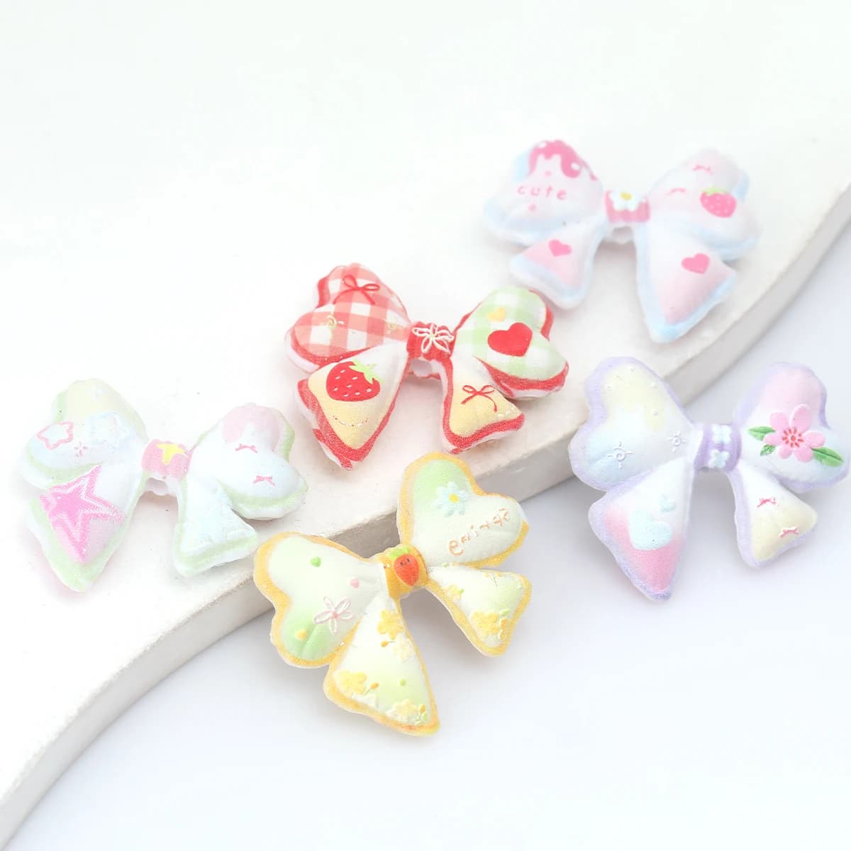 7pcs Random Color Printed Bowknot Shaped Acrylic Beads 3.3x2.8cm Handmade DIY Jewelry Making Accessories Necklace Bracelet