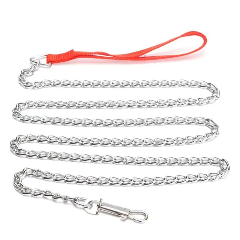 A98E-6Pcs Guinzaglio per cani con catena in metallo resistente da 1,6 m, con clip e maniglia rossa