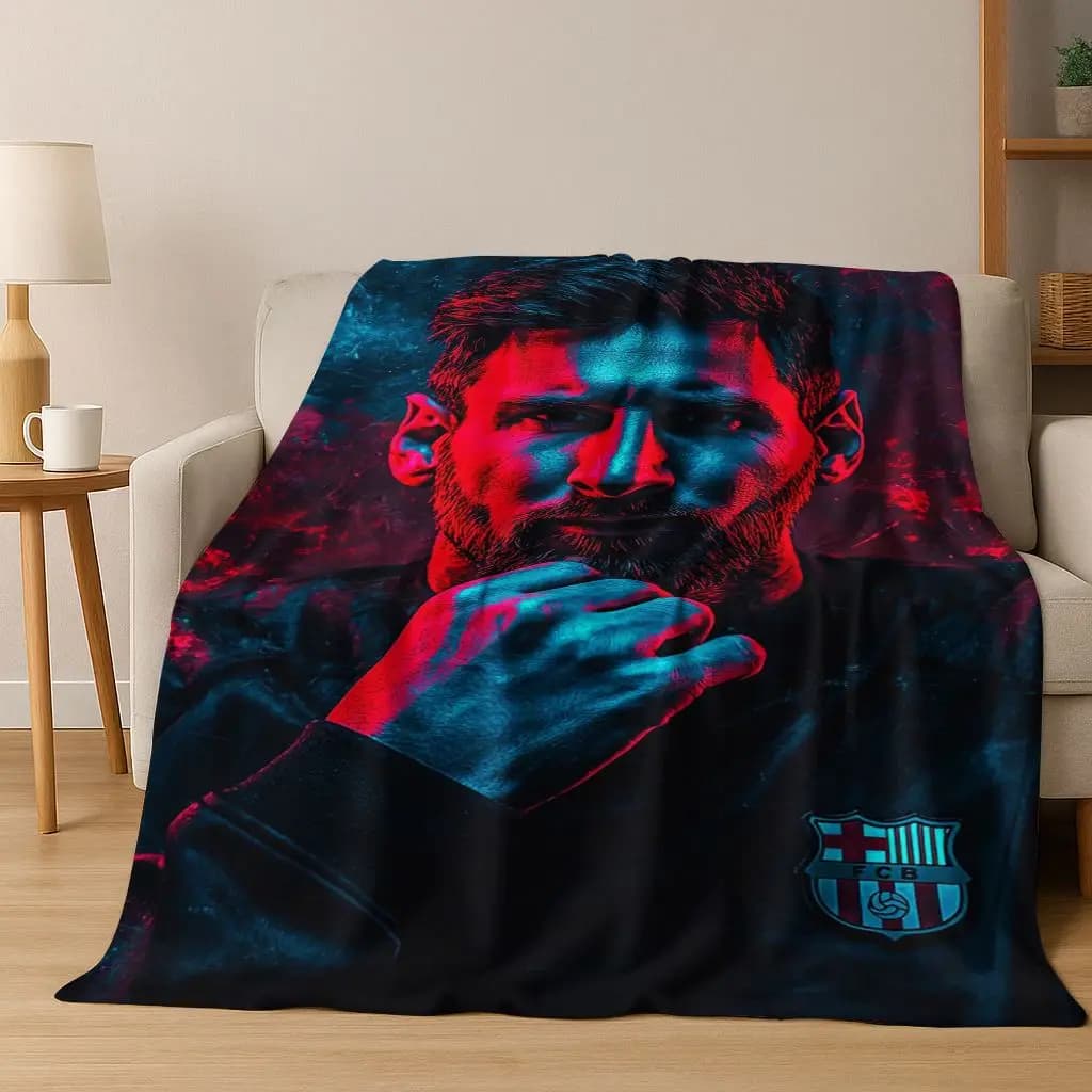 Fashion Football Star M-Messi Goat Cartoon Art Coperta di flanella, accogliente e morbida coperta per la casa, camera da letto, divano letto, copertura da picnic