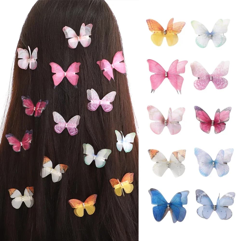 5 pz/set Carino Maglia A Doppio Strato di Simulazione Farfalla Forcelle per Belle Ragazze Principessa Colorato Gradiente Copricapi Pinze