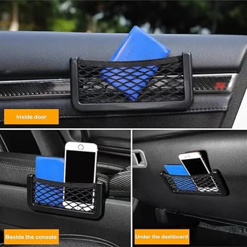Organizer Adesivo per Auto con 2 Tasche a Rete - Adattabile Universalmente per Telefono, Occhiali da Sole, Chiavi, 20x8/8x15 cm