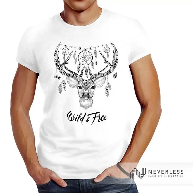 Mens Deer Antler Dream Catcher Atzeken Boho Ethno Neverless® T-Shirt