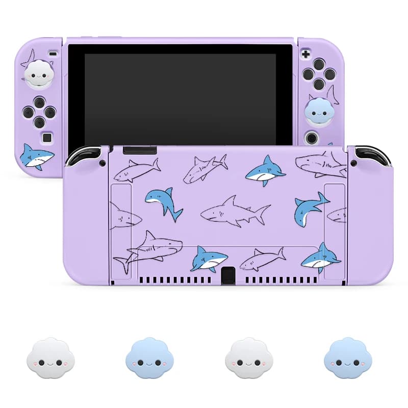 Simpatica custodia per interruttori Shark compatibile con Nintendo Switch OLED / Switch NS, con 4 cappucci per Joystick Cloud, Cover Switch lite