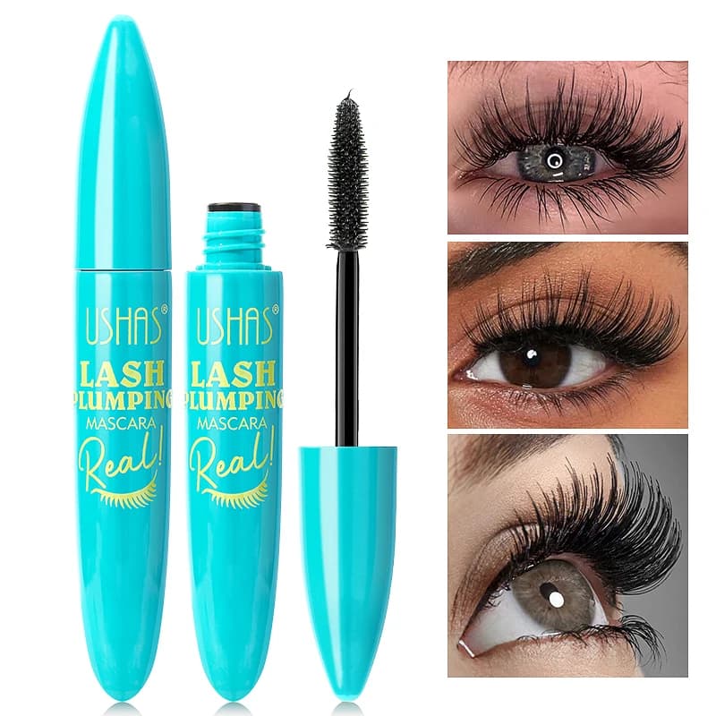 USHAS Mascara Ultra Lunga Durata Mascara 4D Impermeabile Mascara In Fibra Liquida Pennello A Spirale Da 360 Gradi Estensione Ciglia Trucco