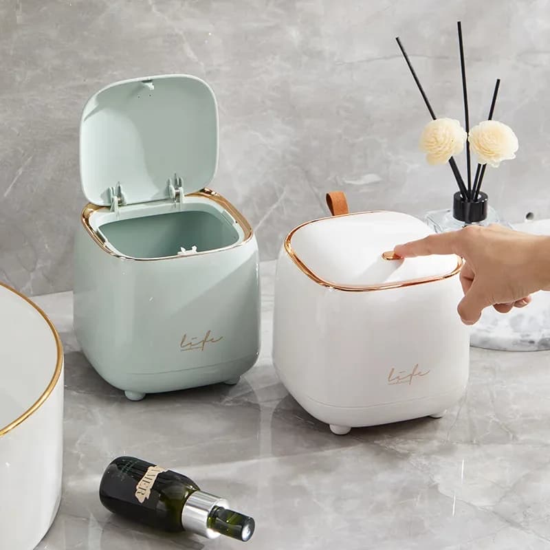 1pcs Light Luxury Press Desktop Trash Can Double-layer Coffee Table Pop-up Lid Small Storage Bucket Safe Material