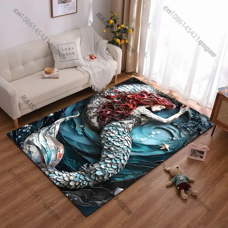 Tappeto con scena fantasy subacquea con sirene, tappeto da yoga, decorazione per soggiorno, tappetino per bambini, zerbino, tappeto per giochi