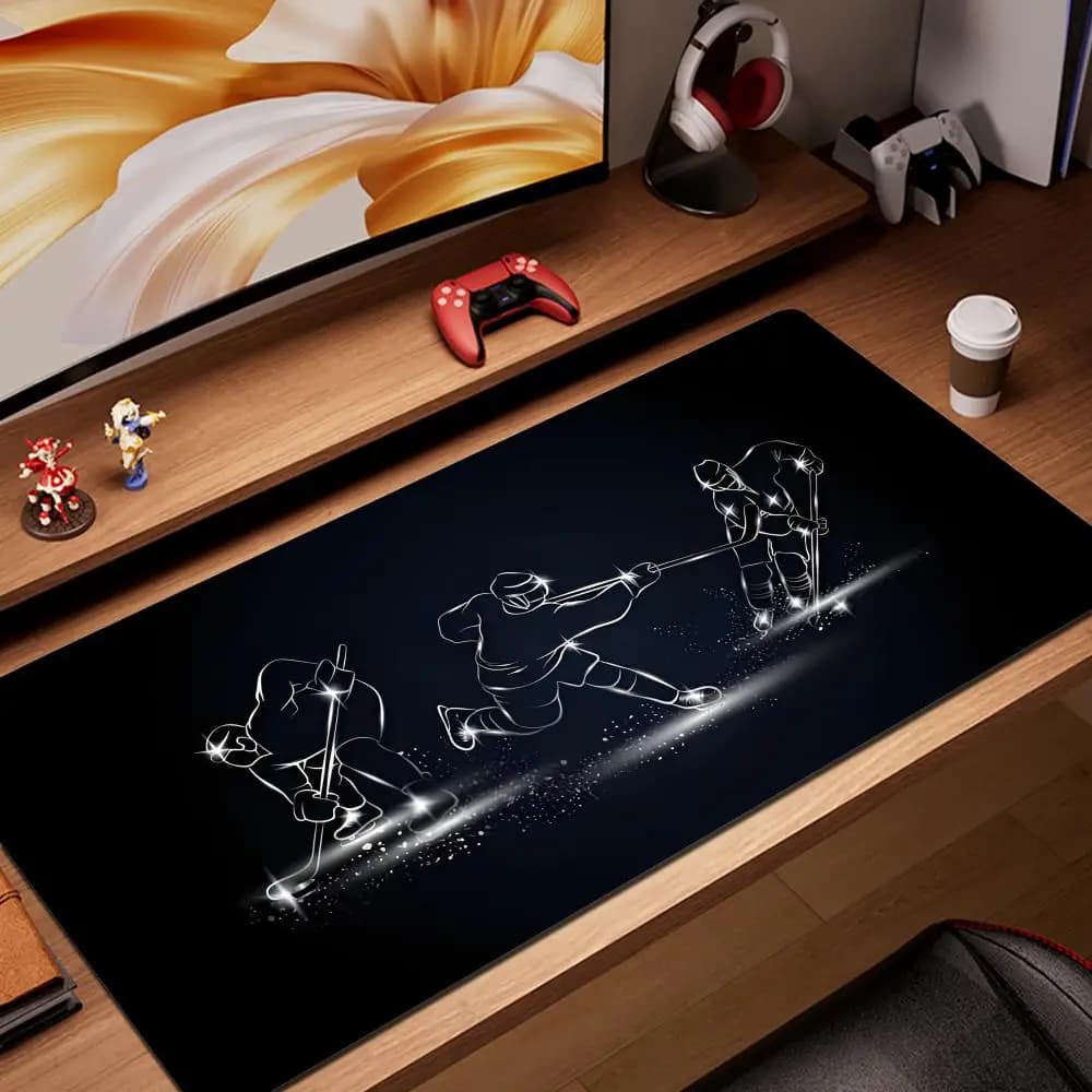 Tappetino per mouse da gioco per giocatori di hockey su ghiaccio, grande tappetino da scrivania con bordi cuciti, tappetino per mouse per laptop, 31,5x11,8 pollici, tappetino per mouse grande XXL